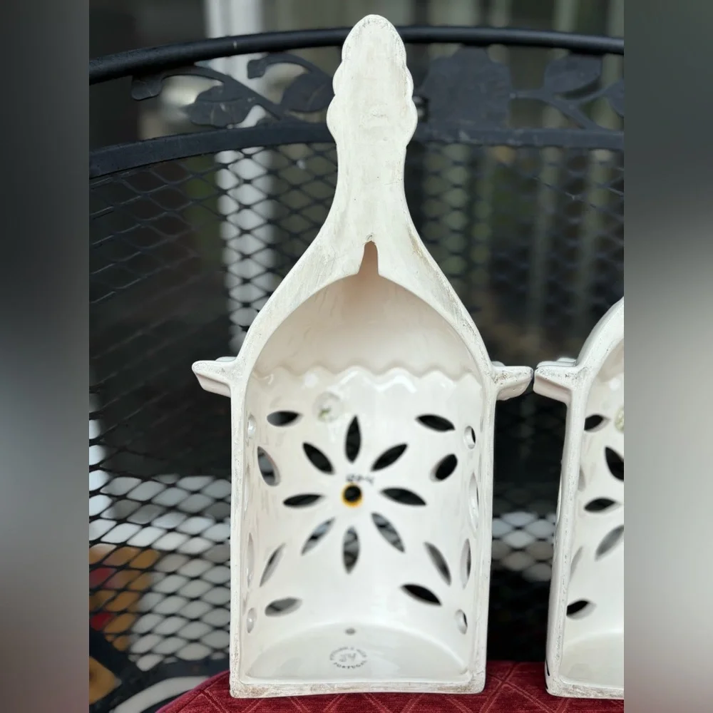 Rare and Unique Floral Ceramic candle sconces, set of 2 from Portugal